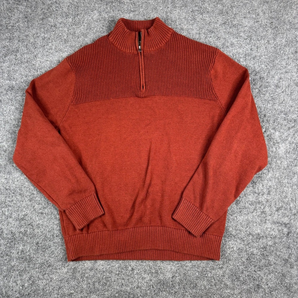 Dockers Sweater Mens XXL Rust Orange Cotton Quarter Zip Textured Knit Pullover